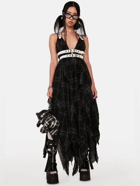 Darker Wavs Dresses & Skirts - DISTORTION PLAID MIDI DRESS